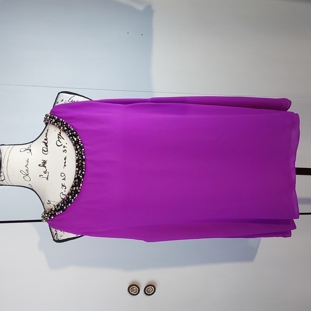 Jennifer Lopez- Bright Purple Flowy Chiffon Blouse W/ Neckline Beads Sz.XL